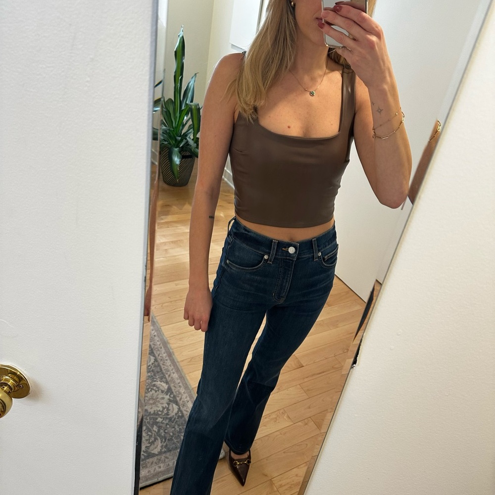 Women’s brown faux leather cropped tank top 